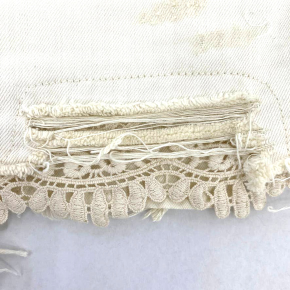 We The Free Jean Shorts Womens 26 Button Fly Boho Distressed Lace Denim Festival - Picture 4 of 9